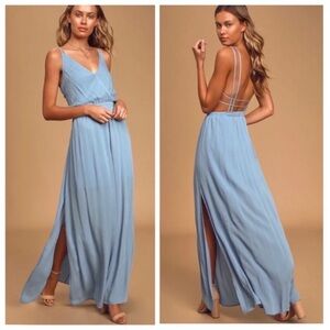 Lulu’s lost in paradise Blue Strappy V-Neck Maxi Dress